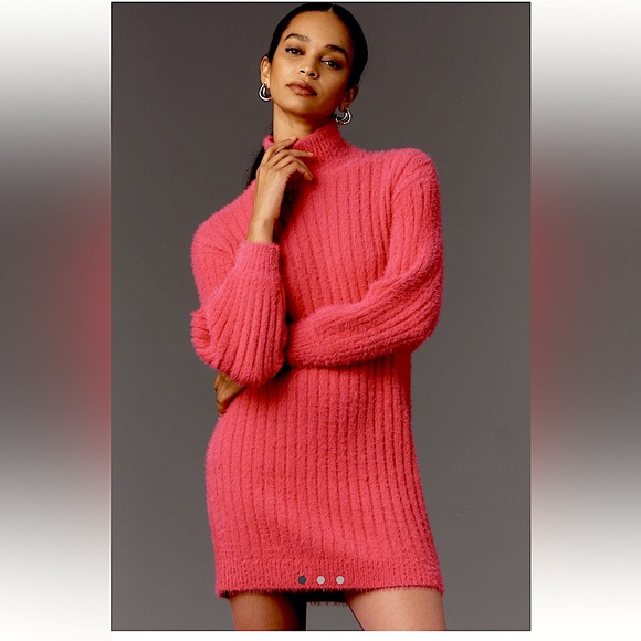 Anthropologie Sweaters - Anthropologie X  Flat White Turtleneck Sweater Dress Bright Pink